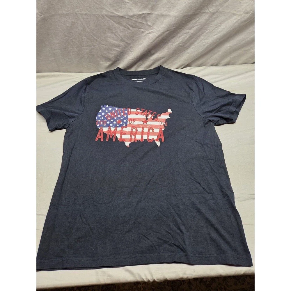 Fourcast American Flag Graphic T-Shirt Navy Blue Cotton Tee Mens Size Large